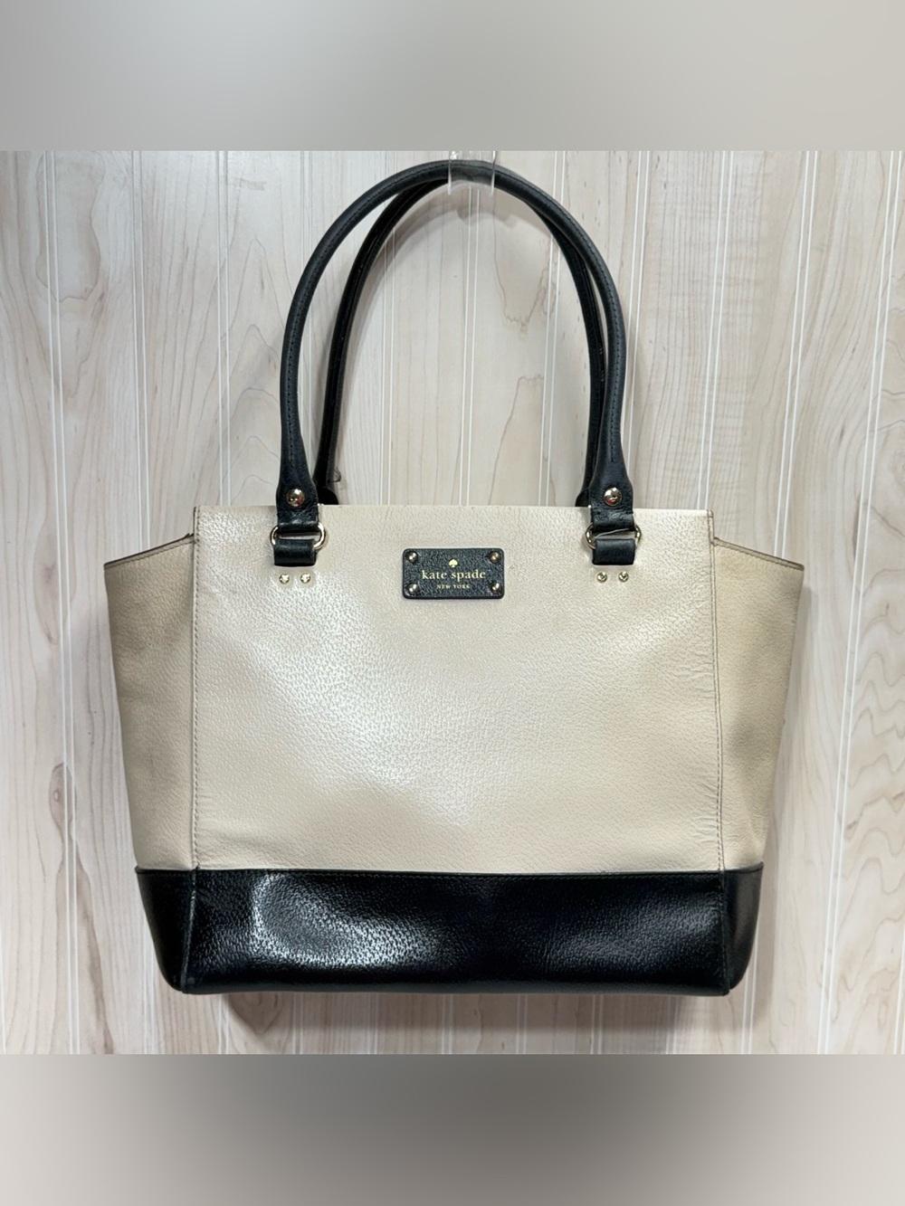 kate spade Two-Tone Cream and Black Leather Tote